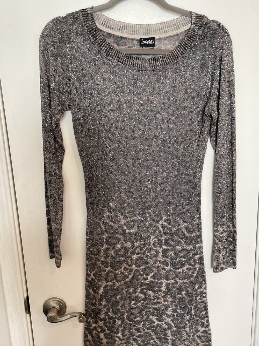 Frederick’s Of Hollywood Leopard Print Glitter Dress Bodycon S Small Brown Black